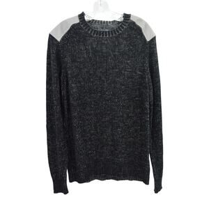 Michael Stars Suede Yoke Crew Neck Sweater Mens L Black Gray